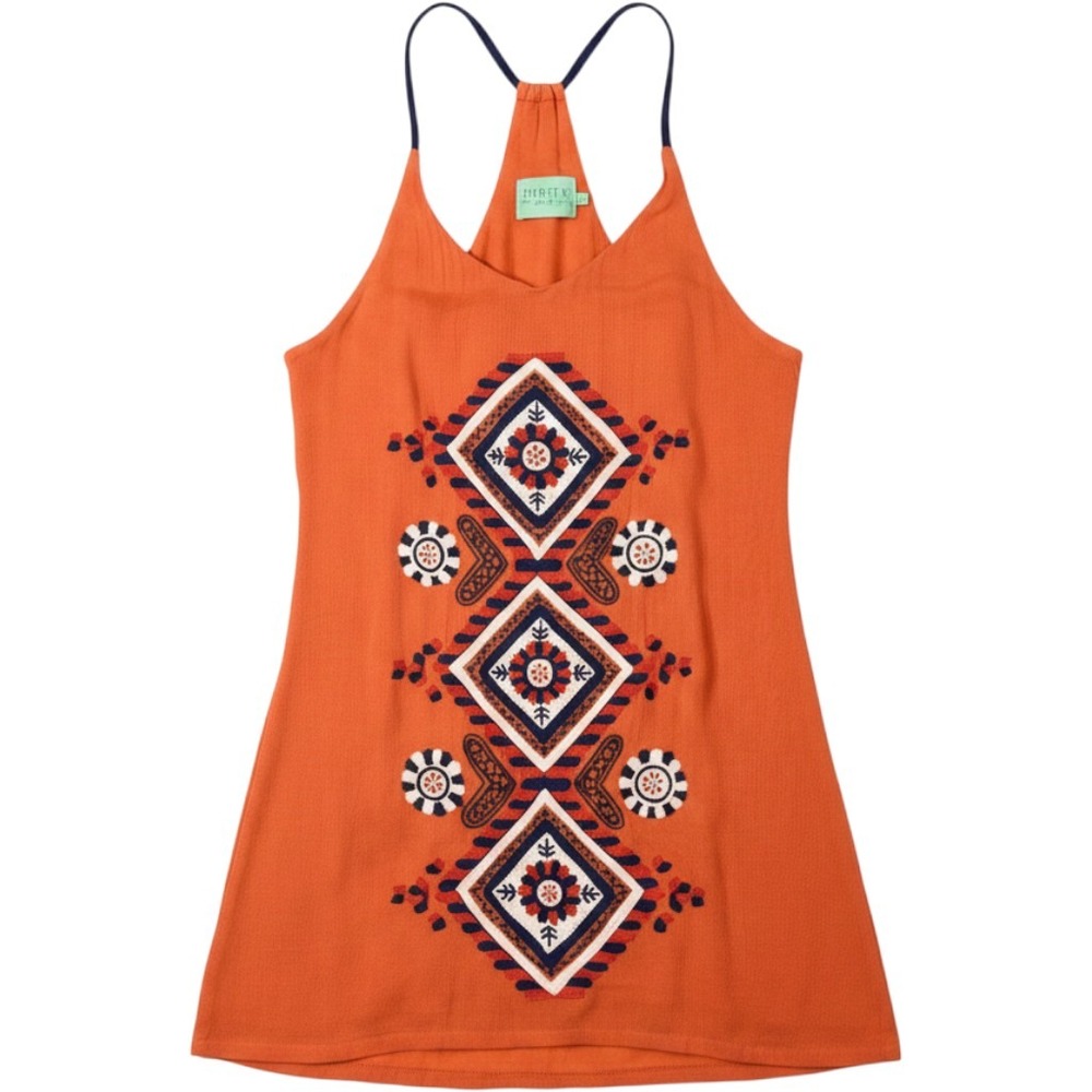 Judith March Orange Tank Dress T-Back Womens Large‎ Boho Geometric Lined